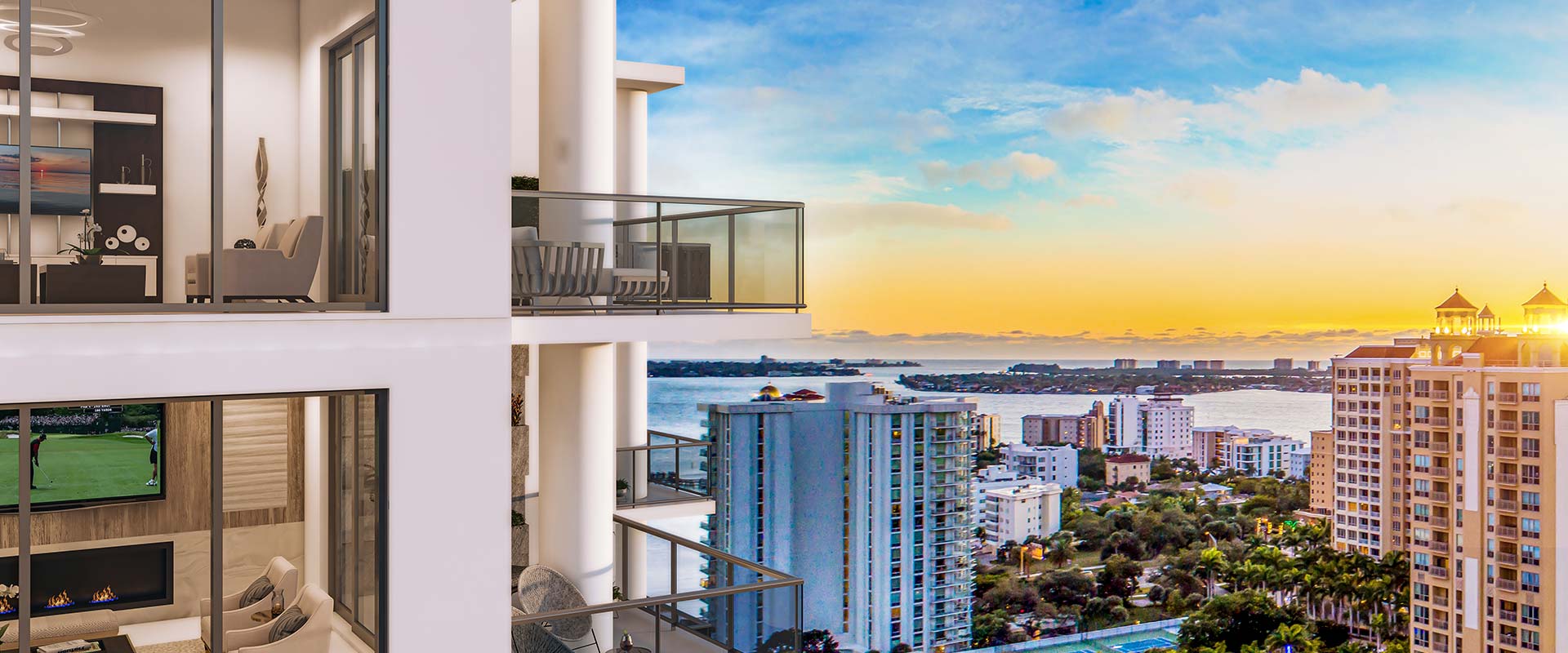 Bayso Sarasota Terrace View sun setting over sarasota and Bayso terraces
