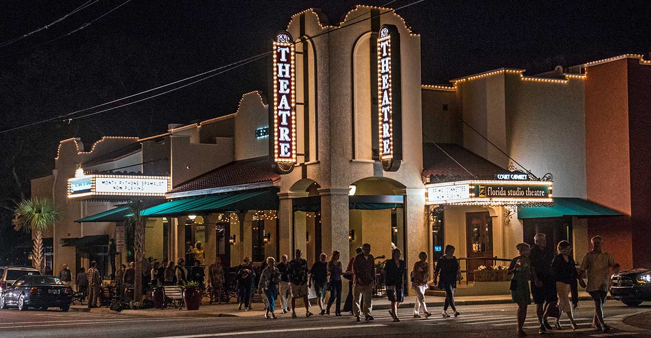 exterior of the sarasota theater at night