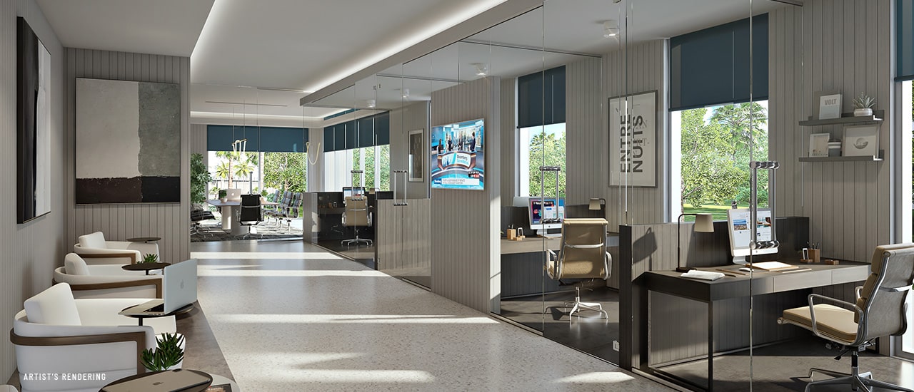 bayso sarasota rendering of homework amenity with table and private desks